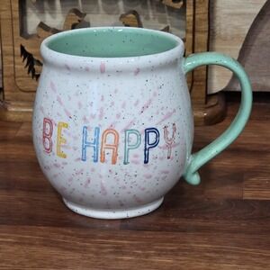 "Be Happy"Stoneware Speckled Design Coffee Tea Mug by Tag Target Hippie